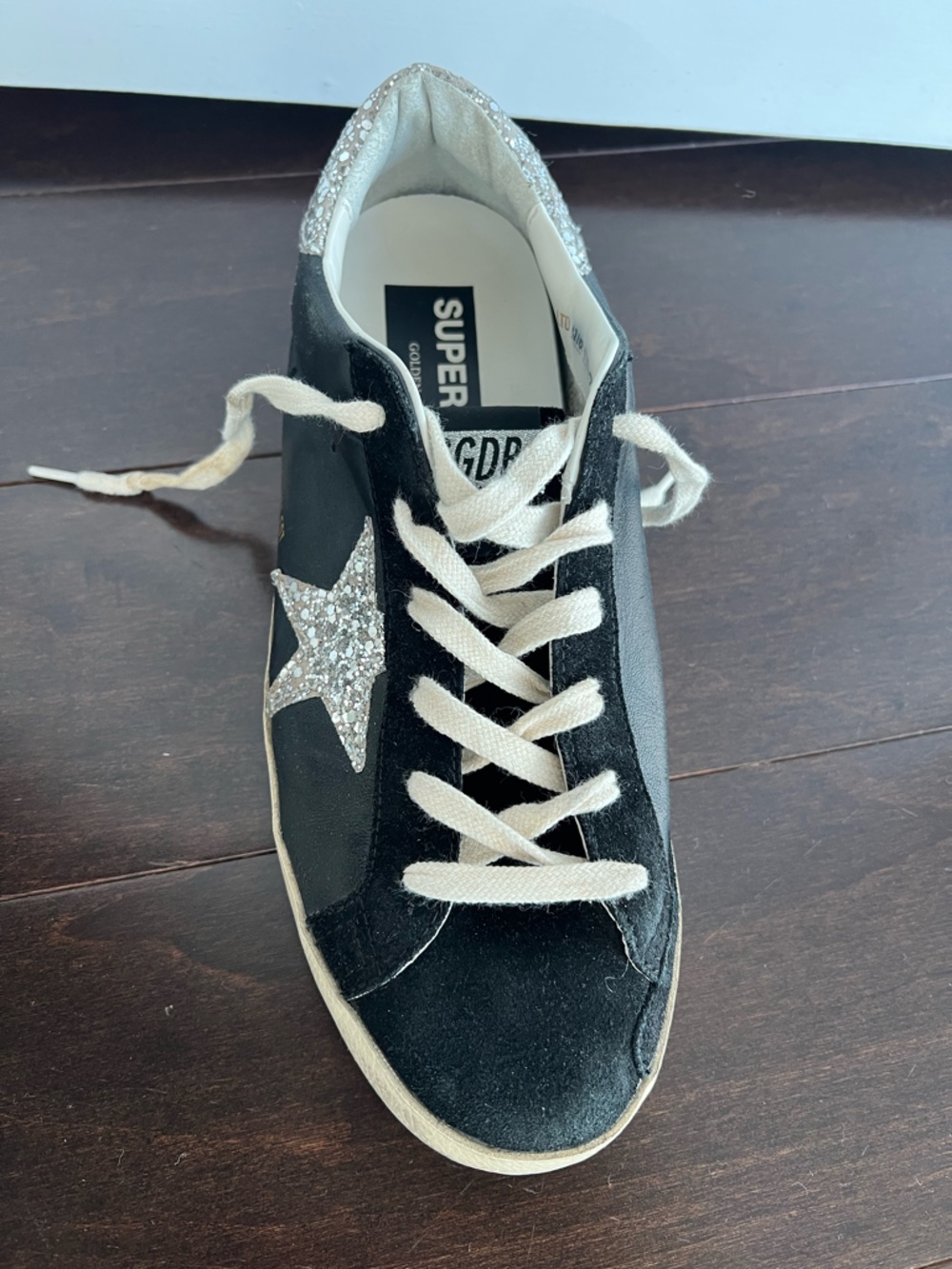 Golden Goose Black Leather & Suede Sneakers with Silver Glitter Details - Picture 5 of 11